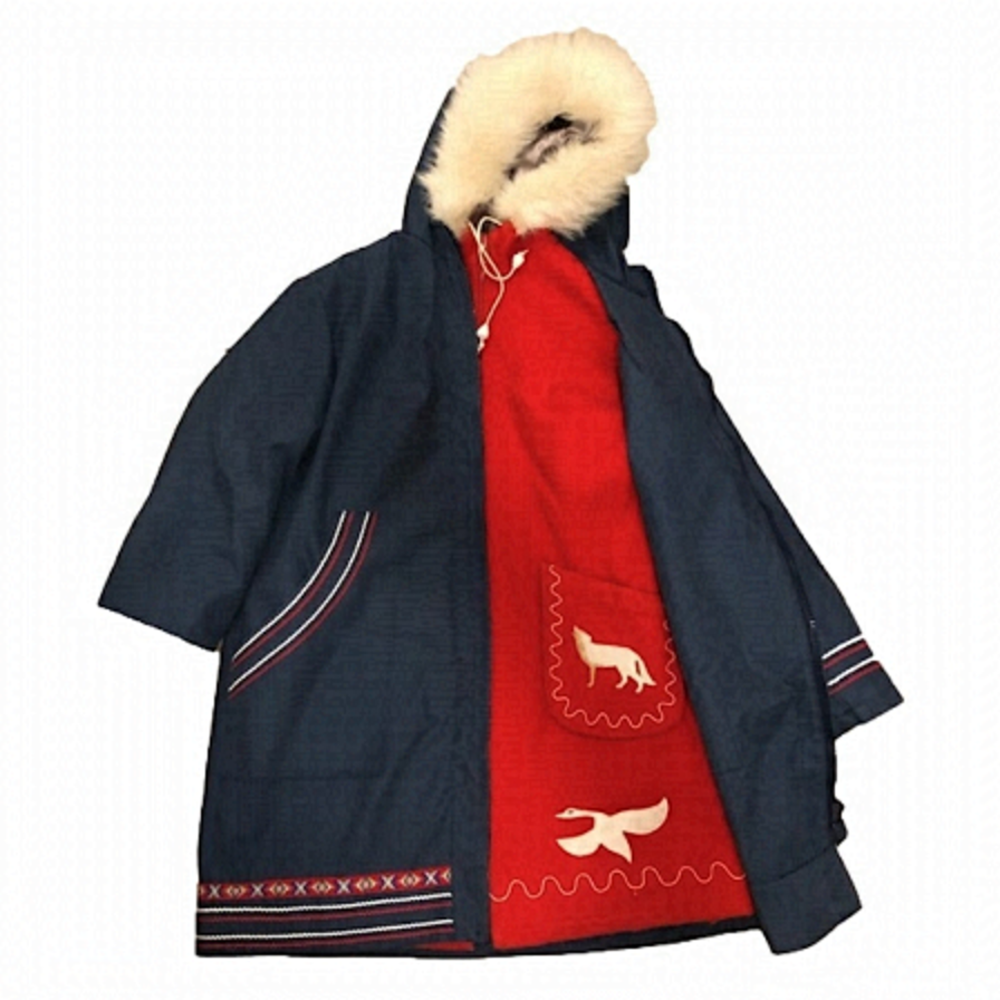 VTG Kelsey Trail Inuvik Red Virgin Wool Coat w Embroiderd Outer Shell Sz 19 / XL